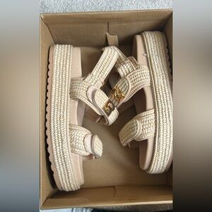 Steve Madden Beige Woven Platform Sandals